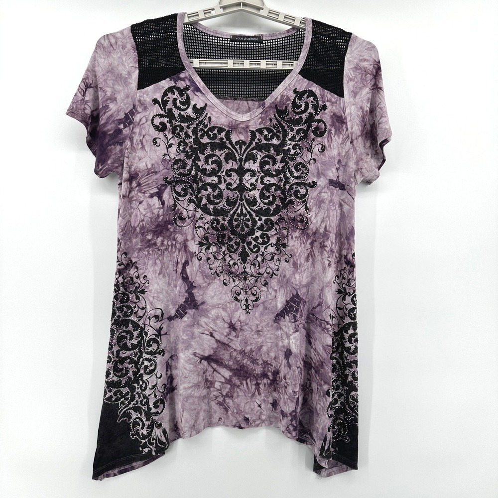 Voice of California Vocal Tie Dye Top Mesh Yoke Rhinestone Fairy Grunge Boho 1XL